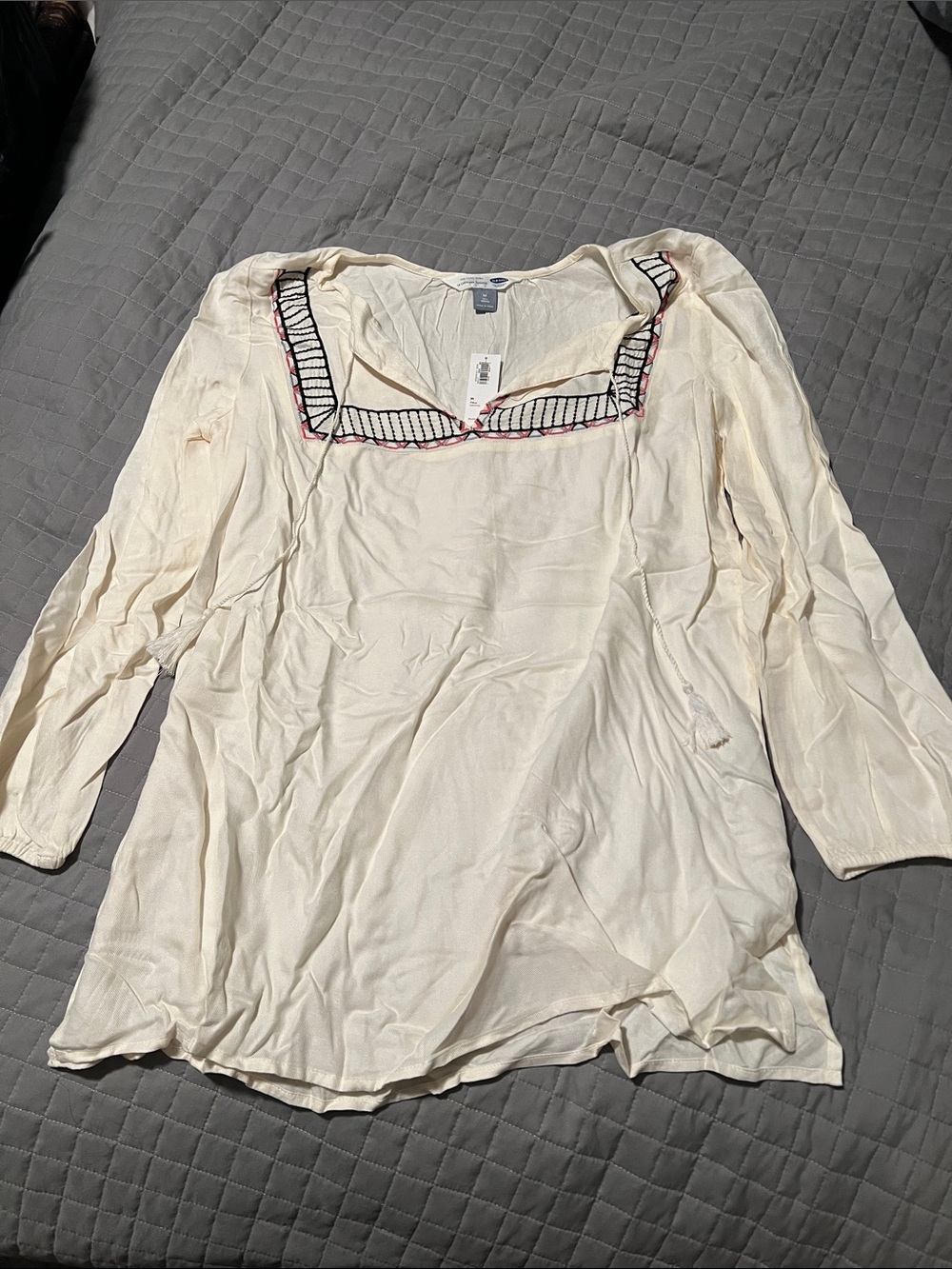 Old navy Women's Cream Embroidered Square-Neck Tunic Top